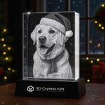 3D crystal gift with a dog wearing a Santa hat