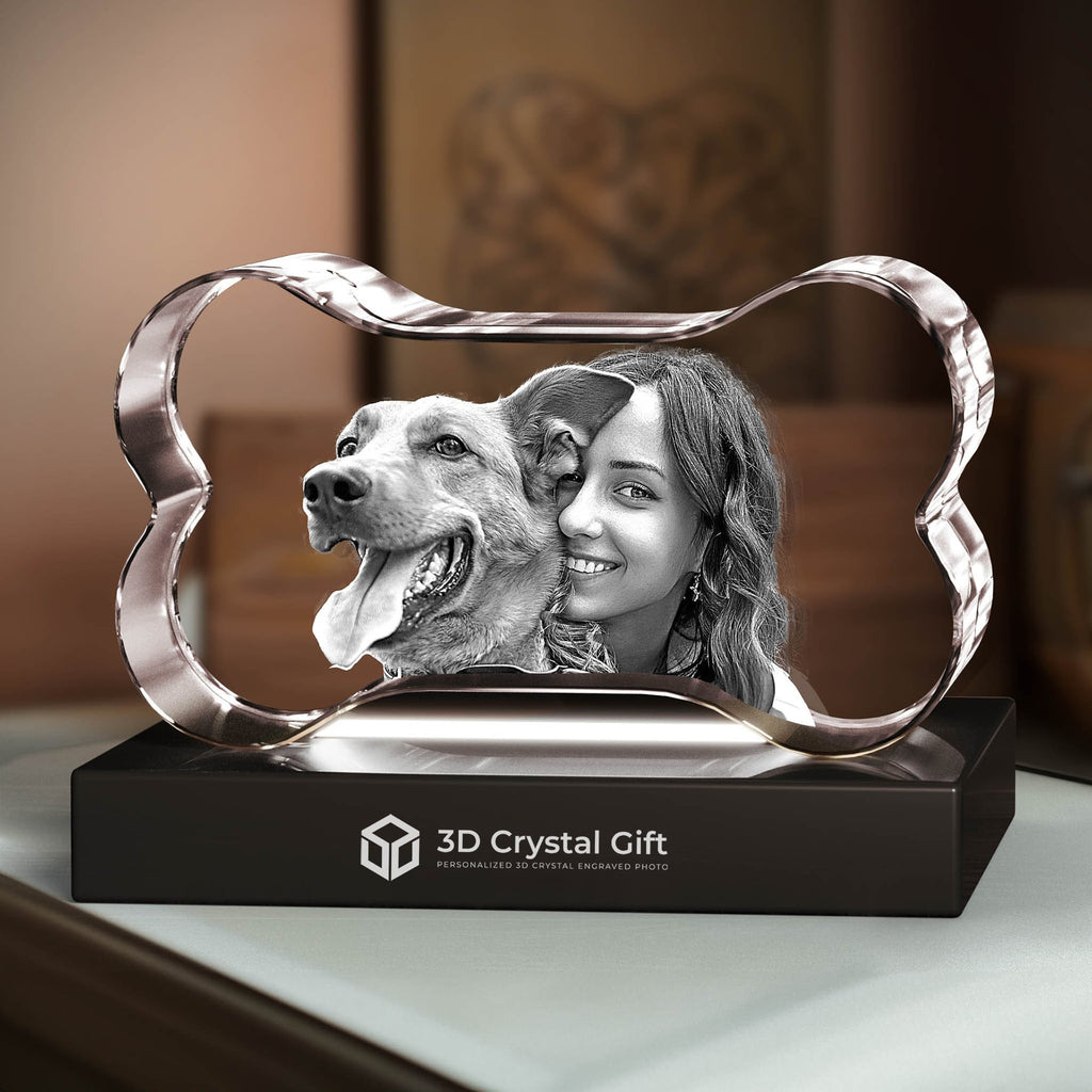 3D Crystal Photo Dog Bone | Personalized Pet Memorial Glass – 3D ...