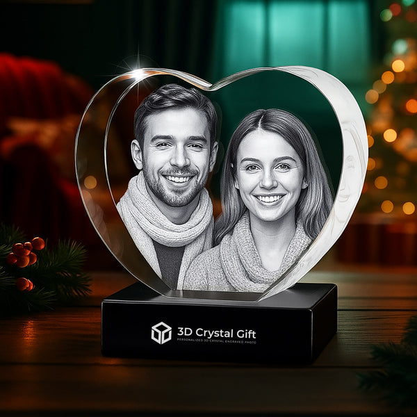 3D Crystal Photo Heart Laser-Engraved Gift