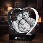 3D Crystal Photo Heart with family of three