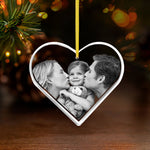 Heart-shaped photo engraved Christmas ornament with a family photo
