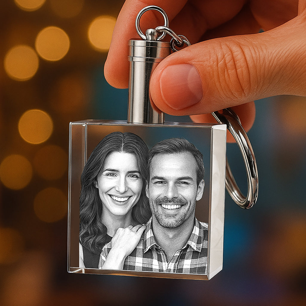 Crystal Keychain Square | Custom 3D Photo Keyring Gift – 3D Crystal Gift
